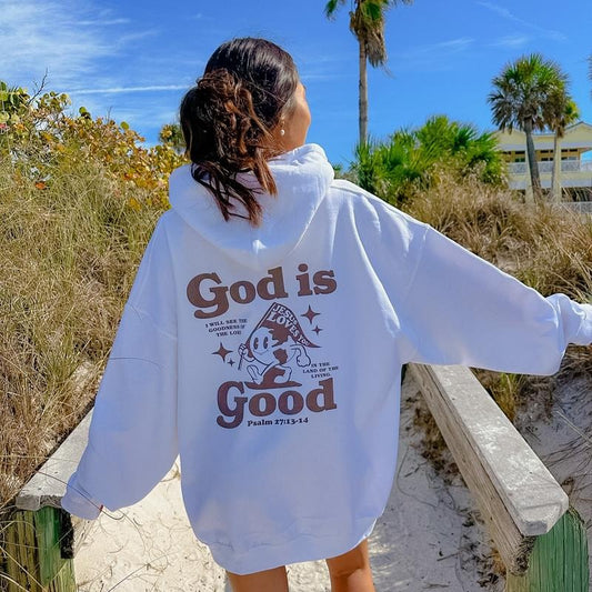 GOD IS GOOD CHRISTIAN HOODIE, GOD IS GOOD SWEATSHIRT, OVERSIZED COMFY CASUAL COTTON HOODIE, CHRISTIAN HOODIE, Comfort Light Long Sleeves Womenswear oversized Tops