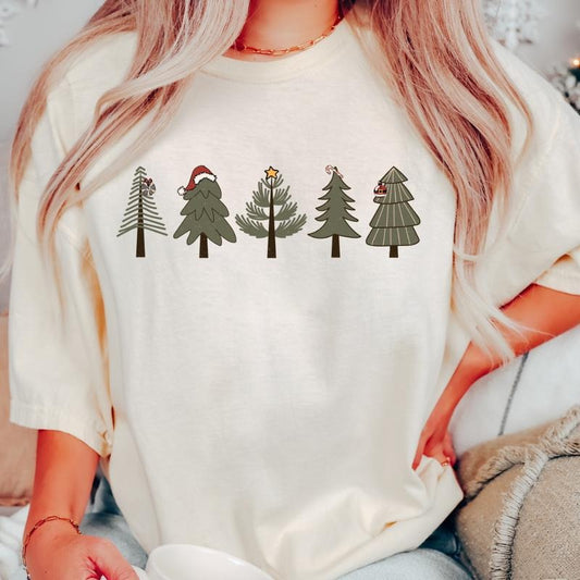 GREEN CHRISTMAS TREE T-SHIRT (COMFORT COLORS T-SHIRT, CASUAL SHIRT UNISEX, CHRISTMAS CLOTHING, GRAPHIC APPAREL, HOLIDAY SHIRT) Cotton Fabric