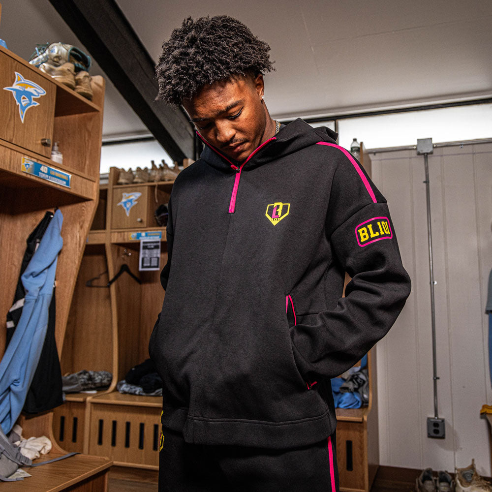 Game Day 1/4 Zip Hoodie - Black/Pink/Yellow T-Shirts, Sweatshirt | CoreVibeTees.com (Image 4)