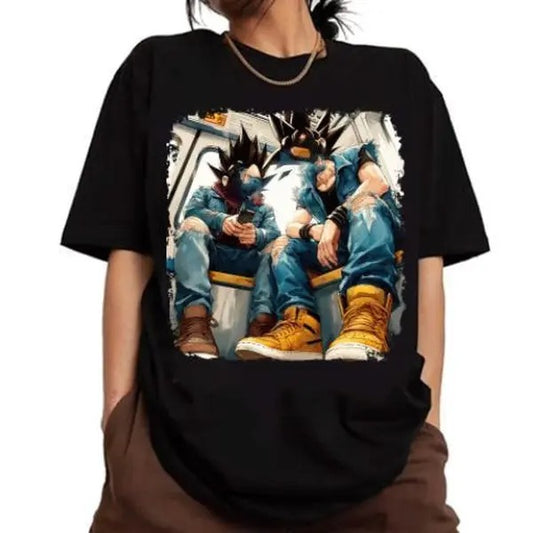 Gang Goku With Dragon Ball T-Shirt, Graphic Anime Character, 100% Cotton, Crew Neck, Slight Stretch, Breathable & Wear-Resistant, All-Season Short Sleeve Tee, Perfect for Outdoor & Daily Fashion