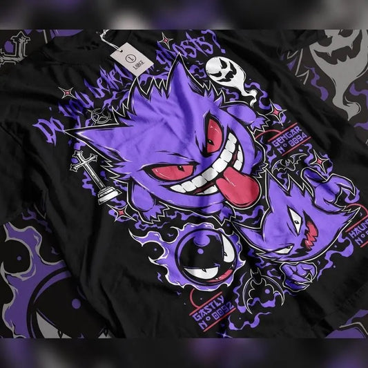 Gengar Ghastly T-Shirt, Ghost Type element Silhouette, Video Game T-Shirt, Japanese Anime, Birthday Gift