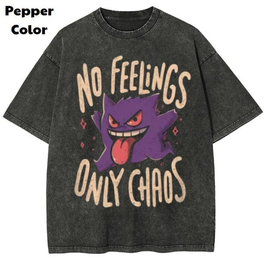 Gengar Vintage Tees, No Feelings Only Chaos T-Shirt, Pokemon Graphic Tees, Funny Pokemon Shirt, Unisex Anime Shirt, Menswear Womenswear Streetwear