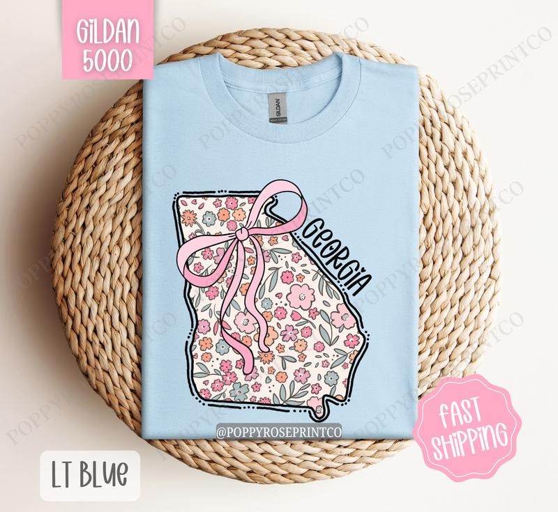 Georgia Gildan T-shirt, Cute Georgia State Shirt, Georgia Floral Bow Tee