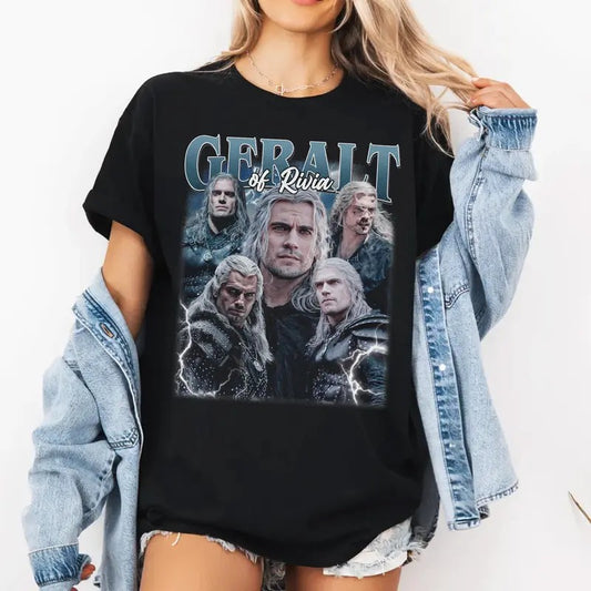 Geralt of Rivia Vintage T-Shirt, Henry Cavill, Geralt Henry Shirt, Cavill in The Witcher Shirt, Gift For Gaming Lovers Casual Clothing Sweatshirts
