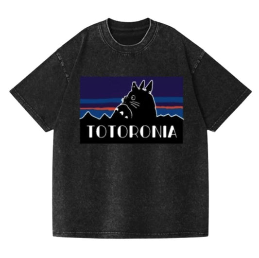Ghibli Totoro Vintage Wash Japanese Design T-Shirt, Funny Anime Graphic Tee Shortsleeve Comfort Top