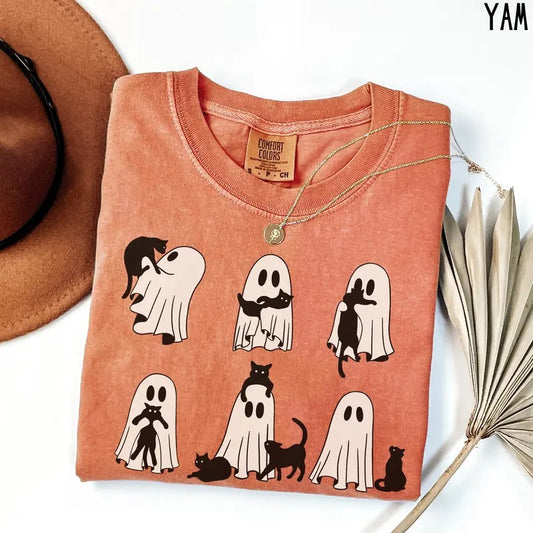 Ghost Cat Shirt, Cat Ghost T-Shirt, Cute Cat Lovers Shirt, Retro Ghost Halloween, Halloween Cat T-shirt, Spooky Season Gift
