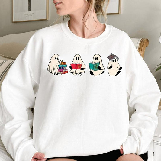 Ghost Reading Book Shirt, Vintage Halloween Sweatshirt, Book Lovers Tee Shirt, Spooky School Shirt, Gift For Bookworms