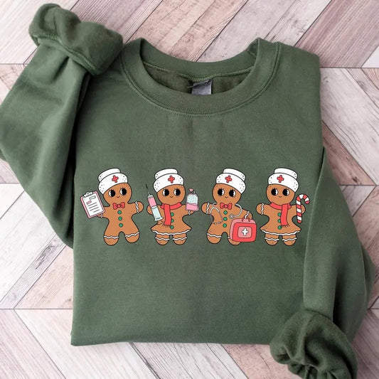 Gingerbread Nurse Christmas Sweatshirt, Retro Nurse Christmas Sweater, Merry Christmas Shirt, Gift For Nurse, School Nurse Shirt, Funny Nurse Sweater