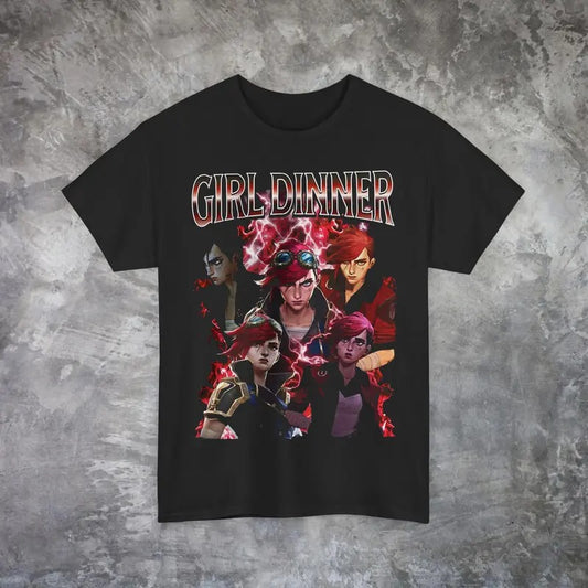 Girl Dinner Vi Arcane Vintage T-Shirt, League of Legends Shirt Anime Apparel ,Gift For Movies Lovers Casual Clothing Fabric Menswear Top  Sweatshirts
