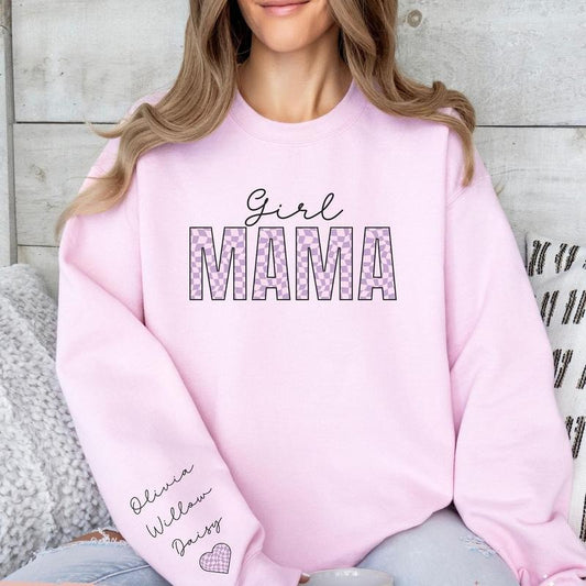 Girl Mama Sweatshirt, Checkered Mama Sweater, Personalized Girl Mom Sweatshirt, Retro Momma Sweater, Girl Mom Hoodie, Mother's Day Shirt For Mom