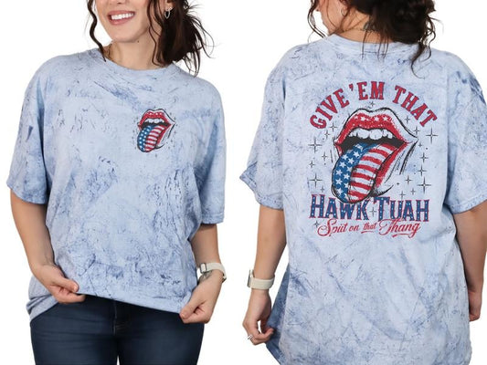 Give 'Em That Hawk Tuah, And Spit On That Thing American Shirt - Unisex Sizing Cotton TShirt for Women - Sarcastic T Shirt - Casual Offensive Graphic Tee - Hauck Tuah Shirt - Trendy, Viral, Funny 2024 T Shirt - Gen X Shirt Fabric Sleeve