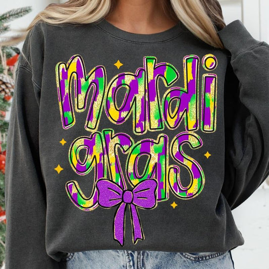 Glitter Mardi Gras Coquette Sweatshirt, Fleur De Lis Shirt, Retro Mardi Gras Shirt