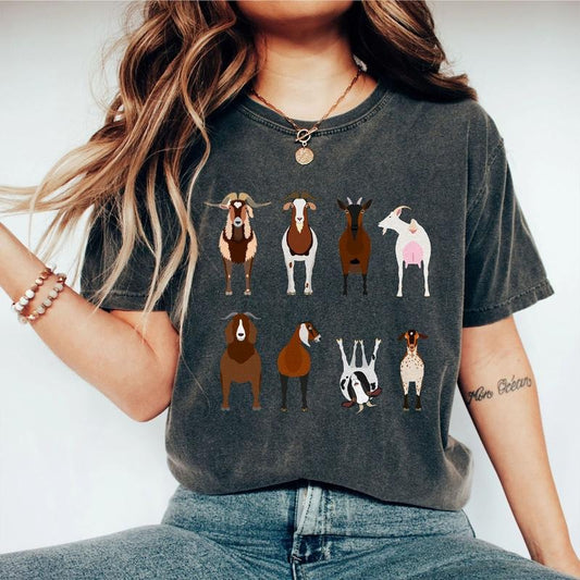 Goats Shirts, Goat Lover Shirt, Cute Goats Shirt, Vintage Farm Animal Shirt, Comfort Shirt for Her, Farmer Girl Shirt, Farm Animal Tshirt for Women, Funny Goat Kid Shirt, Aesthetic Shirt, Farm Tee, for Animal Farm Lovers, Oversized Graphic Tee, Women Top