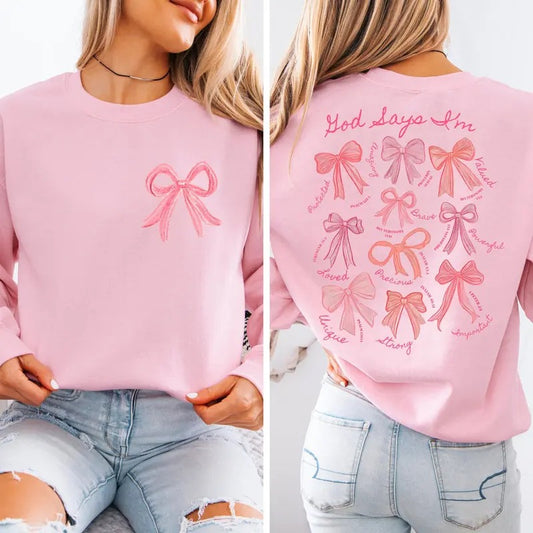 God Says I Am Coquette Bow Sweatshirt,, Coquette Bow Fall Hoodie,Valentine Sweatshirt, Christian Sweatshirt,Trendy Bible Hoodie