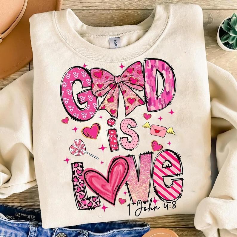 God is love Sweatshirt Christian valentine , Retro valentines , Valentines bible verse, Love like Jesus , Red brushstroke