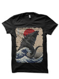Godzilla and the Wave Black T-Shir T-Shirts, Hoodie, Sweatshirt | CoreVibeTees.com