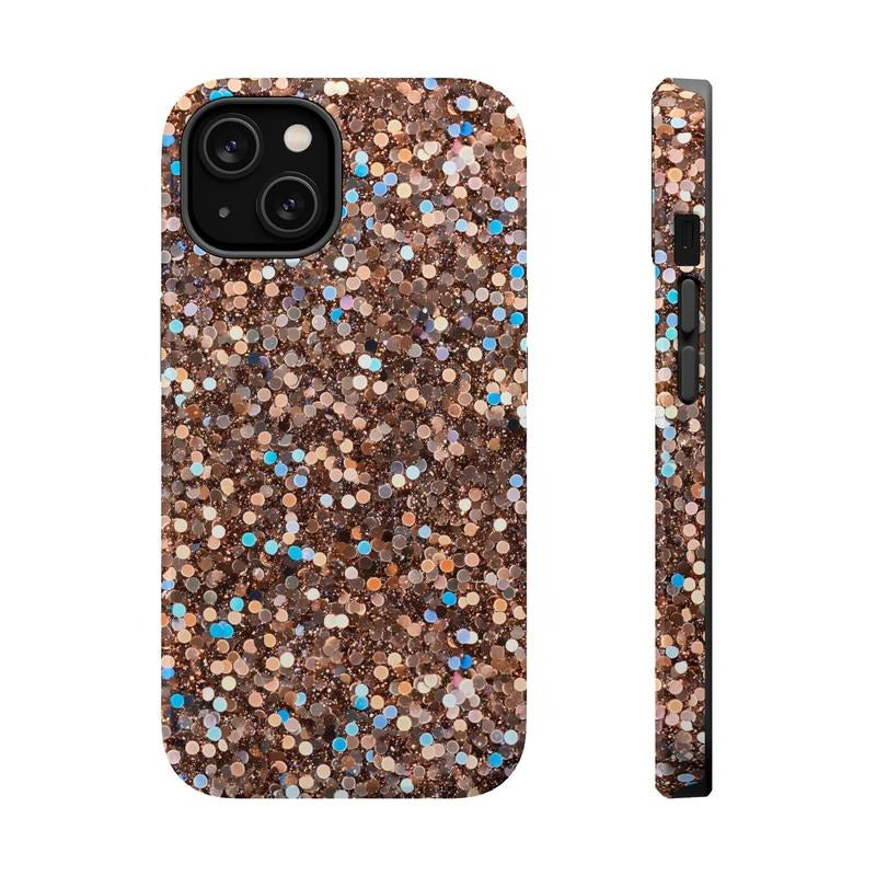 Gold Sparkles Phone Case, Mag Safe Compatible, Magnetic Tough Cases