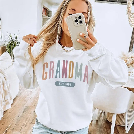 Grandma EST 2024 Sweatshirt  -2025 Gift For New Grandma Birth Announcement  Unisex T-shirt Hoodie