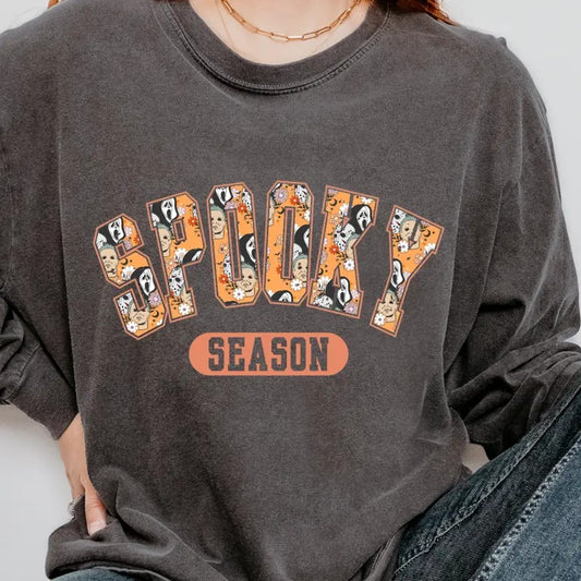Graphic Halloween Shirt, Spooky Varsity Shirt, Spooky Season Graphic shirt, Halloween Unisex Cotton T-shirt, Oversized Halloween Fall
