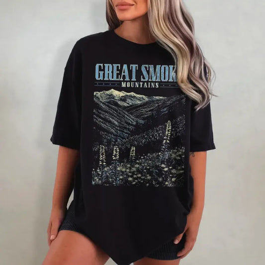 Great Smoky Mountains Shirt, Wildflower Washed T-Shirt, Retro Tennessee Tshirt, Oversized National Park Shirt, Nature Graphic Tee