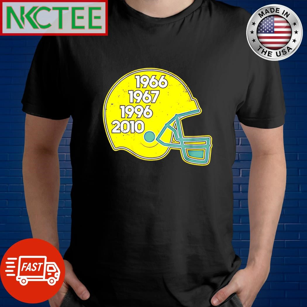 Green Bay Football Glory Years Helmet 1966 1967 1996 2010 shirt