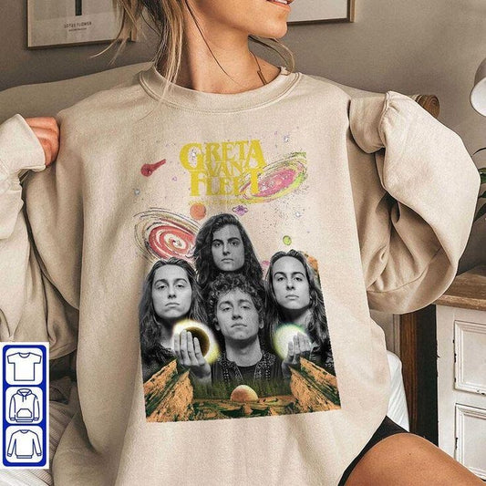 Greta Van Fleet Dream in Gold Tour 2023 Sweatshirt, Retro Music Merch