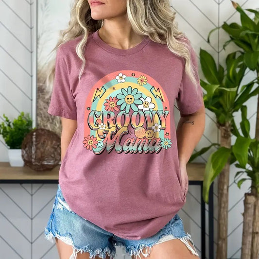 Groovy Mama Shirt Cute Rainbow Groovy Mama Shirt Floral Mother's Day Shirt Vintage Mama Shirt Retro Mom Shirt Boho Mother's Day T-shirt