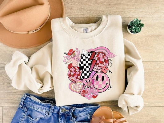 Groovy Retro Valentine Sweatshirt, Retro Groovy Valentine Sweater, Retro Groovy Valentine T-shirt, Wife Valentine Gift, Valentine Gift  Hoodie and Sweater; T-shirt Cotton Menswear