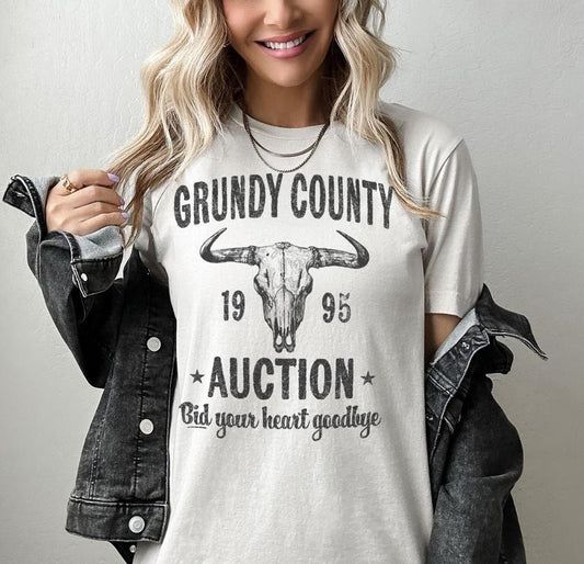 Grundy County Auction Vintage Inspired Concert Tee, 90s Country Music, Western Boho Retro Music Band T-Shirt Trending Funny Quote Shirt