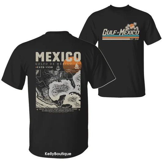 Gulf of Mexico Shirt Golf De Mexico Texas Alabama Mississippi Florida Beach Retro Graphic 2 Sided Crewneck Unisex Cotton T-shirt for Women for Men