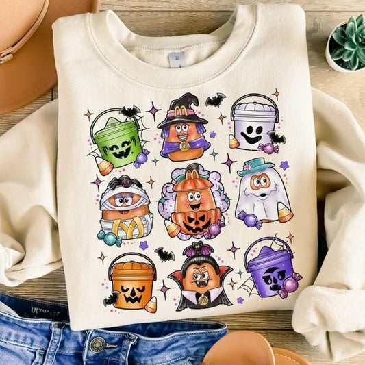 Halloween Chicken Nuggets Sweatshirt - Shirt- Hoodie, 90s Retro Halloween Shirt, Spooky Nugget Crewneck, Halloween for women, Full Color, For Men, For Women, Casual, Tee Print
