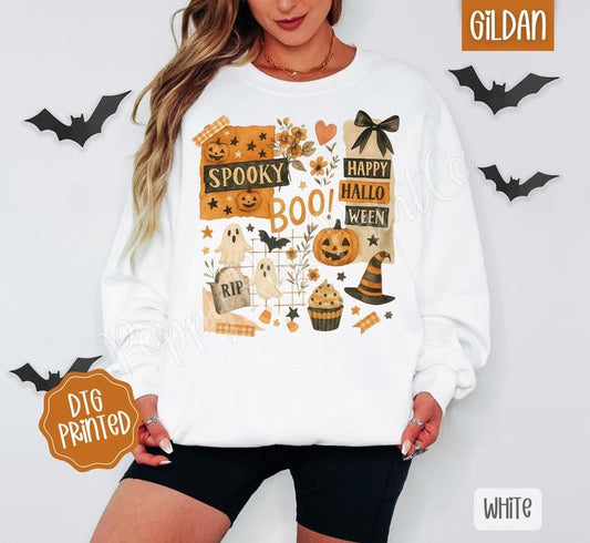 Halloween Collage Sweatshirt, Trendy Women's Crewneck