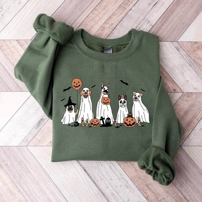 Halloween Dog Sweatshirt, Ghost Dog Shirt, 2024 Happy Halloween, Retro Spooky Season