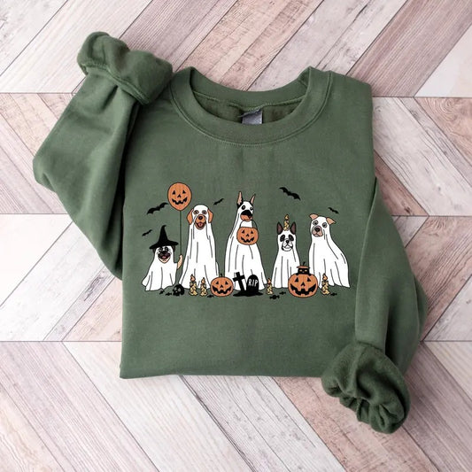 Halloween Dog Sweatshirt, Ghost Dog Shirt, 2024 Happy Halloween, Retro Spooky Season