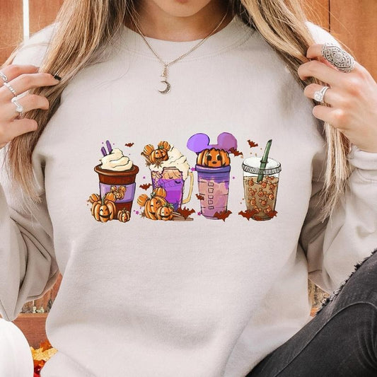 Halloween Drinks Sweatshirt, Halloween Fall Pumpkin Spice Coffee Latte Shirt, Halloween Party Womens Sweatshirt