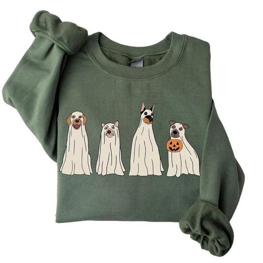 Halloween Ghost Dogs Sweatshirt, Cute Dog Halloween Sweater, Halloween Dog Lovers Shirt, 2024 Happy Halloween, Retro Spooky Season