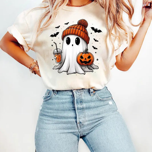 Halloween Ghost Shirt, Cute Ghost Drinking Coffee Shirt, Halloween Ghost Ice Coffee Shirt, Fall Halloween Shirt, Cute Fall Shirt, Pumpkin Halloween Fall Sweater, Spooky Season Shirt, Gift For Halloween