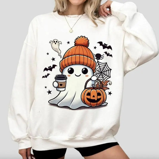 Halloween Ghost Sweatshirt - Shirt - Hoodie, Cute Ghost Sweatshirt, Halloween T-shirt, Cute Fall Shirt, Spooky Season Sweatshirt, Trendy Ghost Halloween T-shirt, Funny Ghost T-shirt, Full Color, For Men, For Women, Classic Fashion, Full Sizes, Tee Print