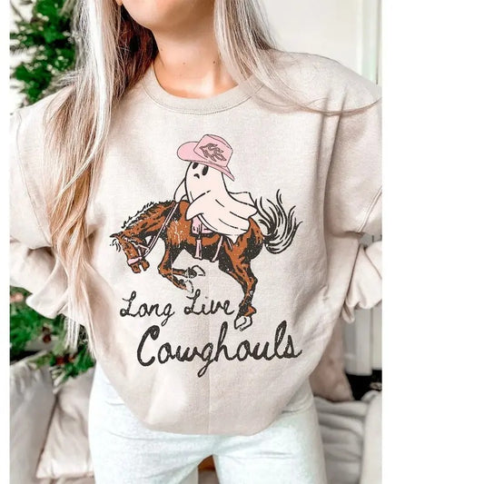 Halloween Retro Sweatshirt, Retro Cowghouls Rodeo Sweatshirt, Cowghouls Shirt, Halloween Pumpkin Shirt, Ghouls Shirt, Halloween Costume