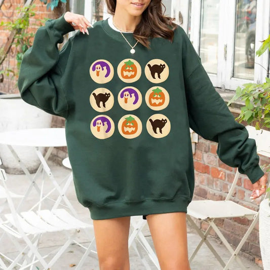 Halloween Sugar Cookies Sweatshirt, Black Cat Pumpkin Boo Ghost Shirt, Halloween Cookies Sweater, Black Cat Halloween Shirt, Pumpkin Face Halloween Shirt, Fall Halloween Gift Shirt