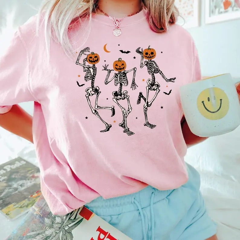 Halloween Sweatshirt  Let's Go Ghouls Shirt Let's Go Ghouls Shirt Halloween Shirt Dancing Skeleton Ghost Shirt Funny Meme Shirt  Gift For Her Classic Cotton Shirt