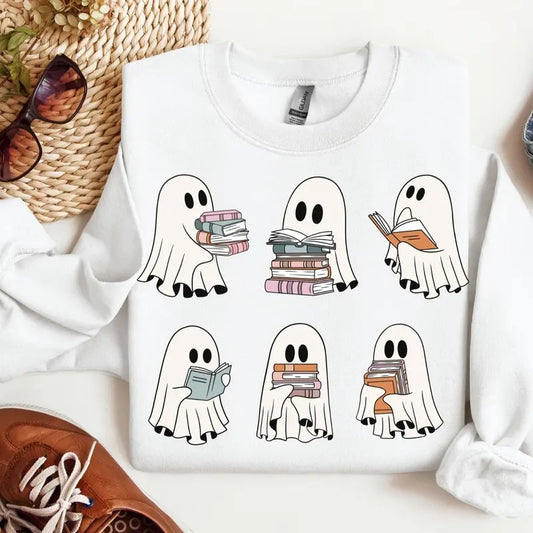 Halloween Sweatshirt Retro Ghosts Reading Books Teacher Librarian Halloween Gift Spooky Season Trendy Shirt Gift Halloween Book Lover Ghost Latarshia Grant