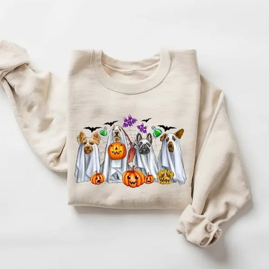Halloween Sweatshirt, Halloween Ghost, Ghost Sweatshirt, Halloween Dog Sweatshirt, Ghost Dog Shirt,2023 Happy Halloween, Retro Spooky Season  T-shirt, sweater and Hoodie