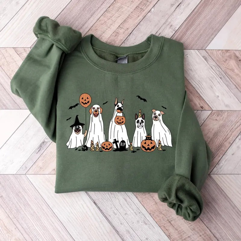 Halloween Sweatshirt, Halloween Sweater, 2024 Happy Halloween, Retro Spooky Season, Ghost Sweatshirt, Halloween Dog Sweatshirt, Ghost Dog Shirt