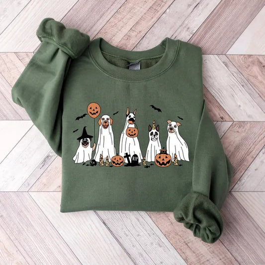 Halloween Sweatshirt, Halloween Sweater, 2024 Happy Halloween, Retro Spooky Season, Ghost Sweatshirt, Halloween Dog Sweatshirt, Ghost Dog Shirt