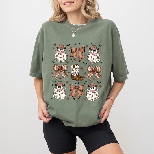 Halloween Western Ghost Vintage Comfort Colors Shirt, Cowgirl Halloween Ghost Graphic Tee, Coquette Cowgirl Unhinged Shirt, Funny T-shirt For Women, Coquette Bow Western Tee, Comfy Fabric Graphic Tee, Womenswear, Cotton Fabric Relaxed Fit Chic Style