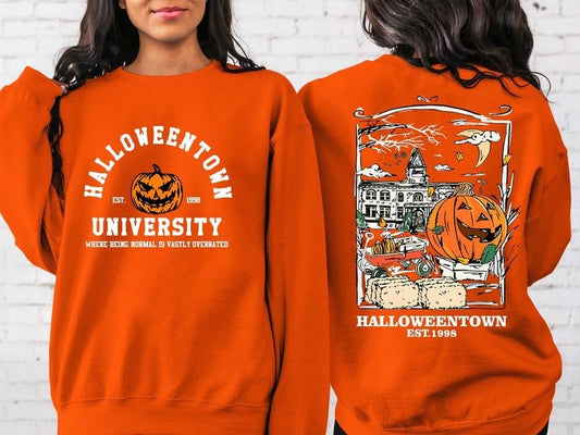 Halloweentown Est 1998 Back and Front Sweatshirt, Retro Halloween Town Crewneck Sweater