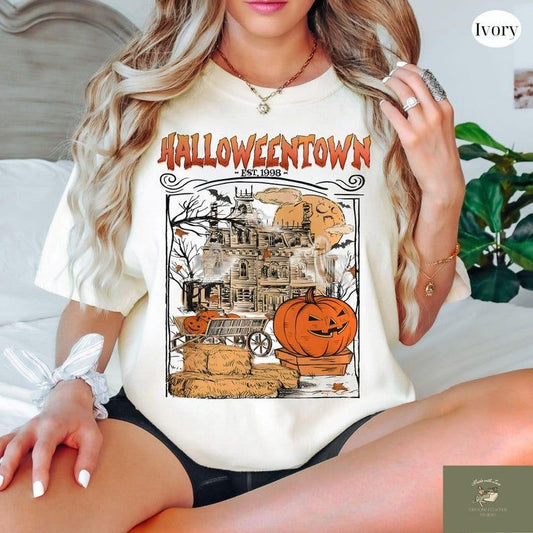 Halloweentown Est 1998 University Graphic T-Shirt, Retro Fall Halloween Town Tee, Spooky Season Shirt