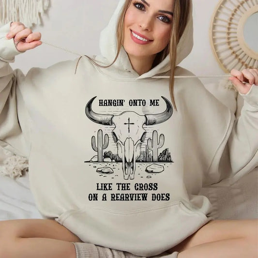 Hanging Onto Me Cow Skull Cross T Shirt, Baailey Inspired Hoodie, Country Music Merch, Unisex Sweater Pullover Tee
