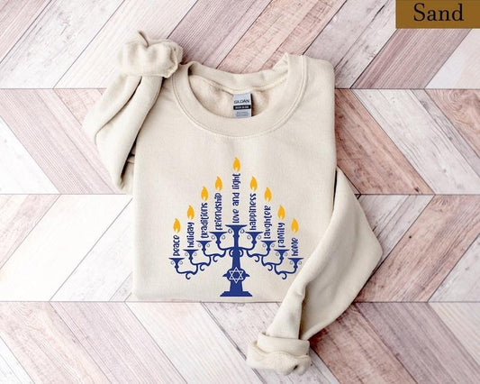Hanukkah Menorah Shirt, Hanukkah Sweatshirt, Chanukah Gifts, Hanukkah Gifts for Women, Kids Hanukkah Shirt, Judaica Shirt, Hanukkah Sweater
